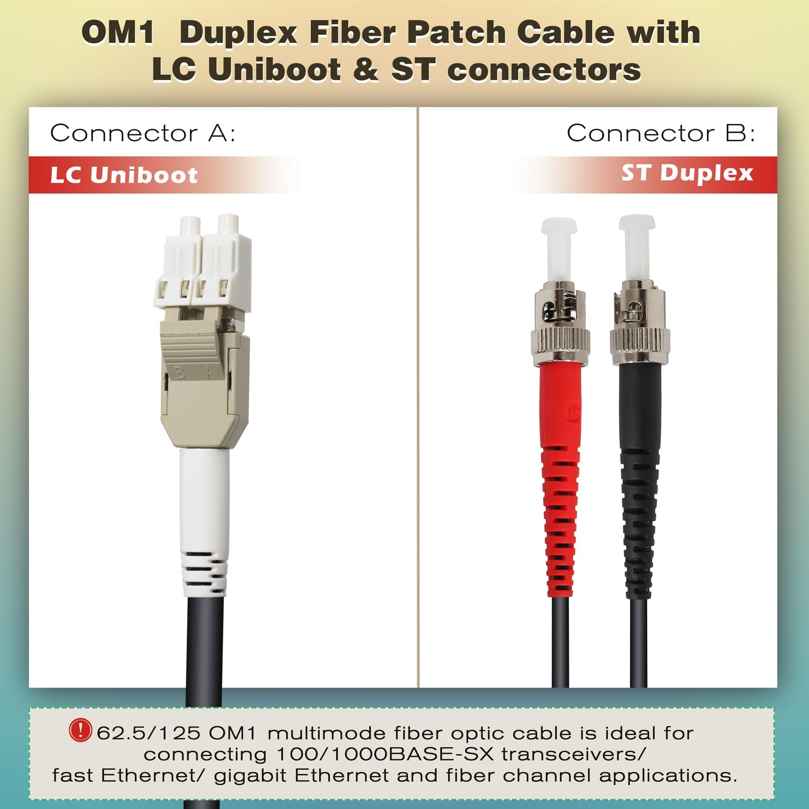 30ft / 10m Outdoor Armored OD-5mm OM1 LC to ST Fiber Cable, Multimode Duplex …
