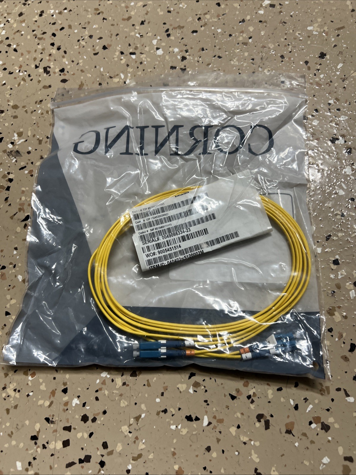 BRAND NEW IN BAG CORNING Cable Systems 040402R5120002M Yellow FIBER OPTIC