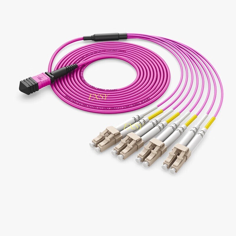 1-20M MPO/Male to 4 LC Duplex 8 core OM4 Breakout Fan Optical Fiber Patch Cord