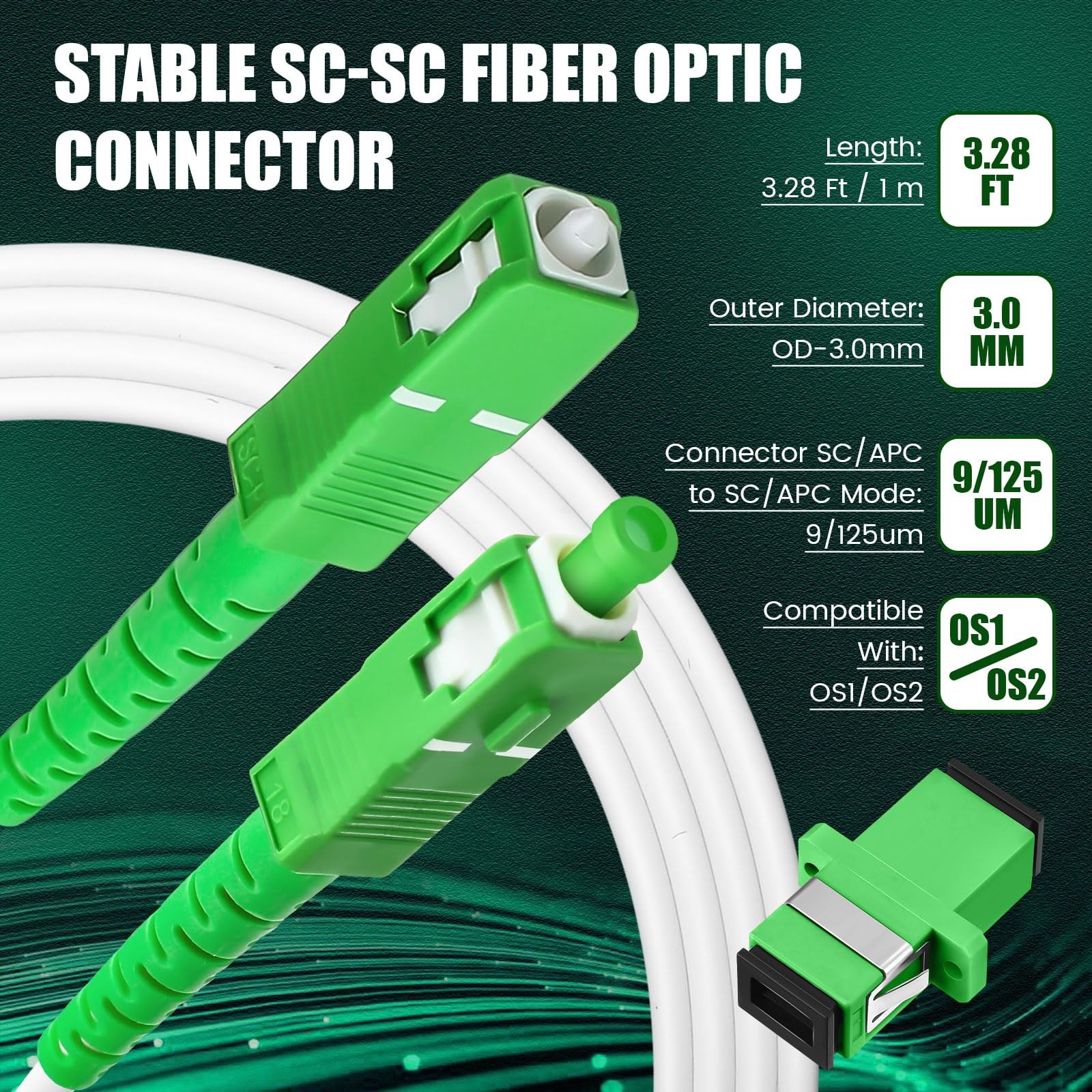 3ft 1M SC/APC to SC/APC Fiber Optic Internet Cable Singlemode 9/125um 10 PCS