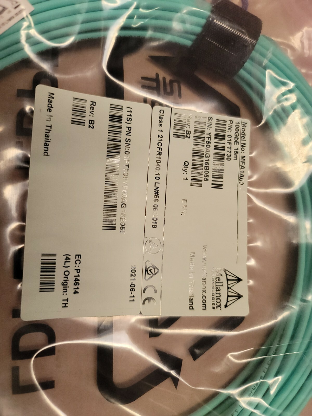 MFA1A00 01FT730 Mellanox AOC Cable IB EDR up to 100Gb/s QSFP 15M