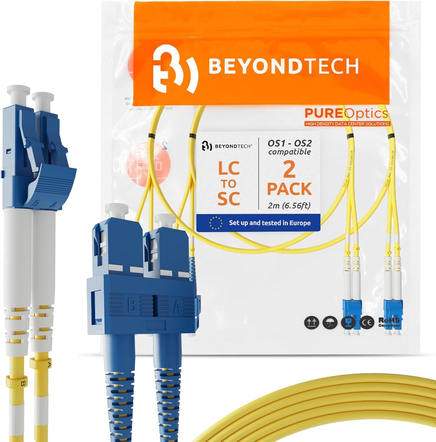 2m 6.56ft LC to SC Fiber Patch Cable – 2 Pack UPC Single-Mode Duplex Fiber Optic