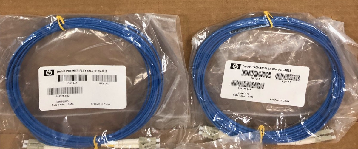 (X2) HP QK734A 5m fiber optic OM4 & (X1) HP AJ836A 5M Multi Mode OM3 LC/LC cable