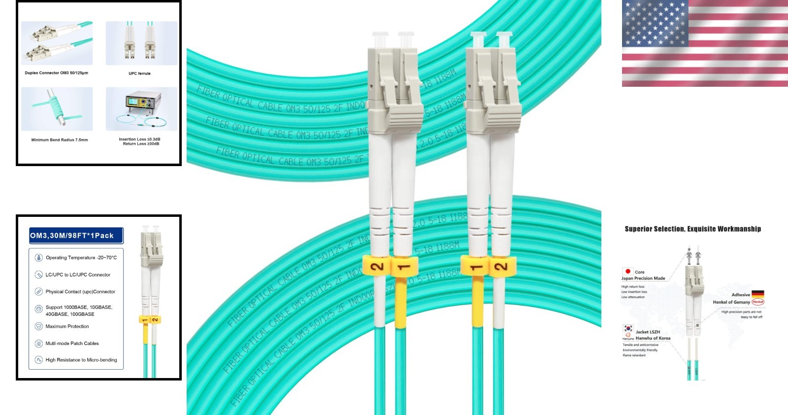 30M LC-LC Fiber Optic Patch Cable 10Gb Duplex