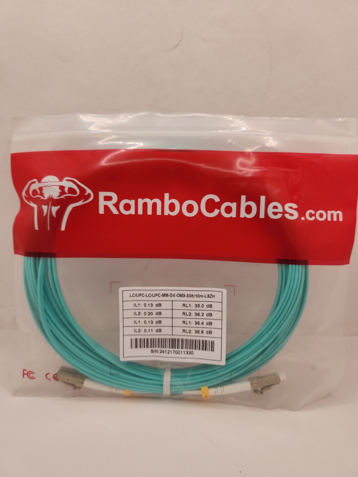 Rambo Cables OM3 Fiber LC to LC Fiber Patch Cable (30ft) Options 7″-500′ 10-Pk