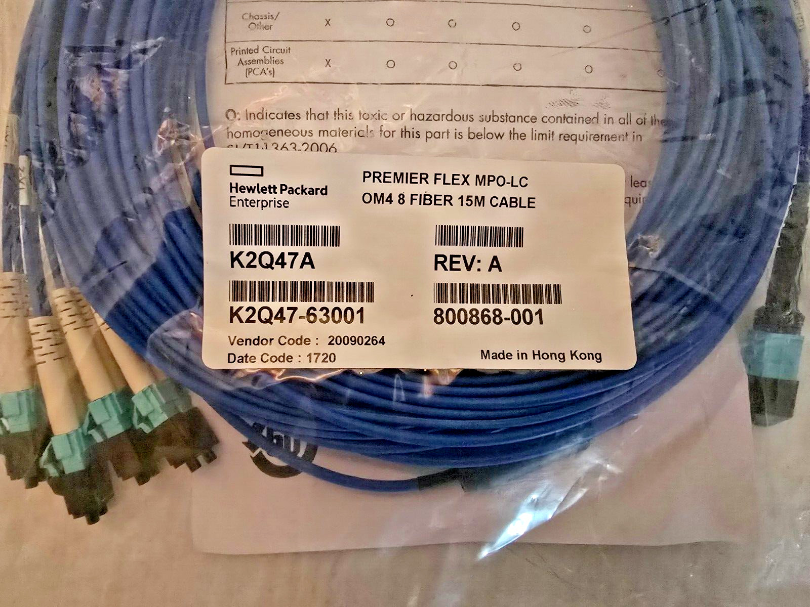 HPE MPO to 4 x LC 15M Breakout Splitter Cable 800868-001 K2Q47A