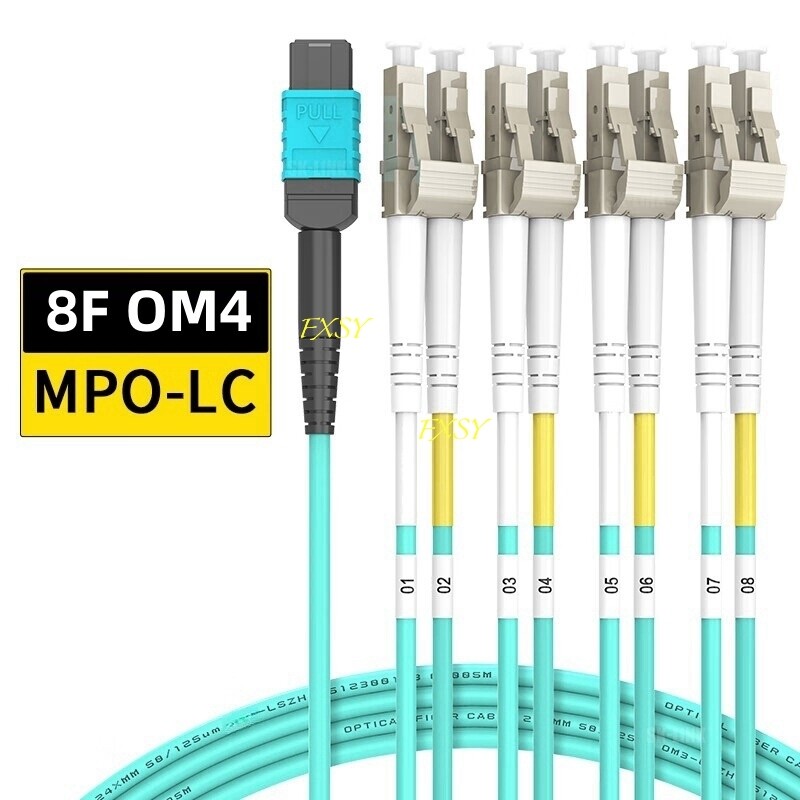1-20M MPO Female to 4 LC Duplex 8 core OM4 Branch Optical Fiber Patch Cord Cable