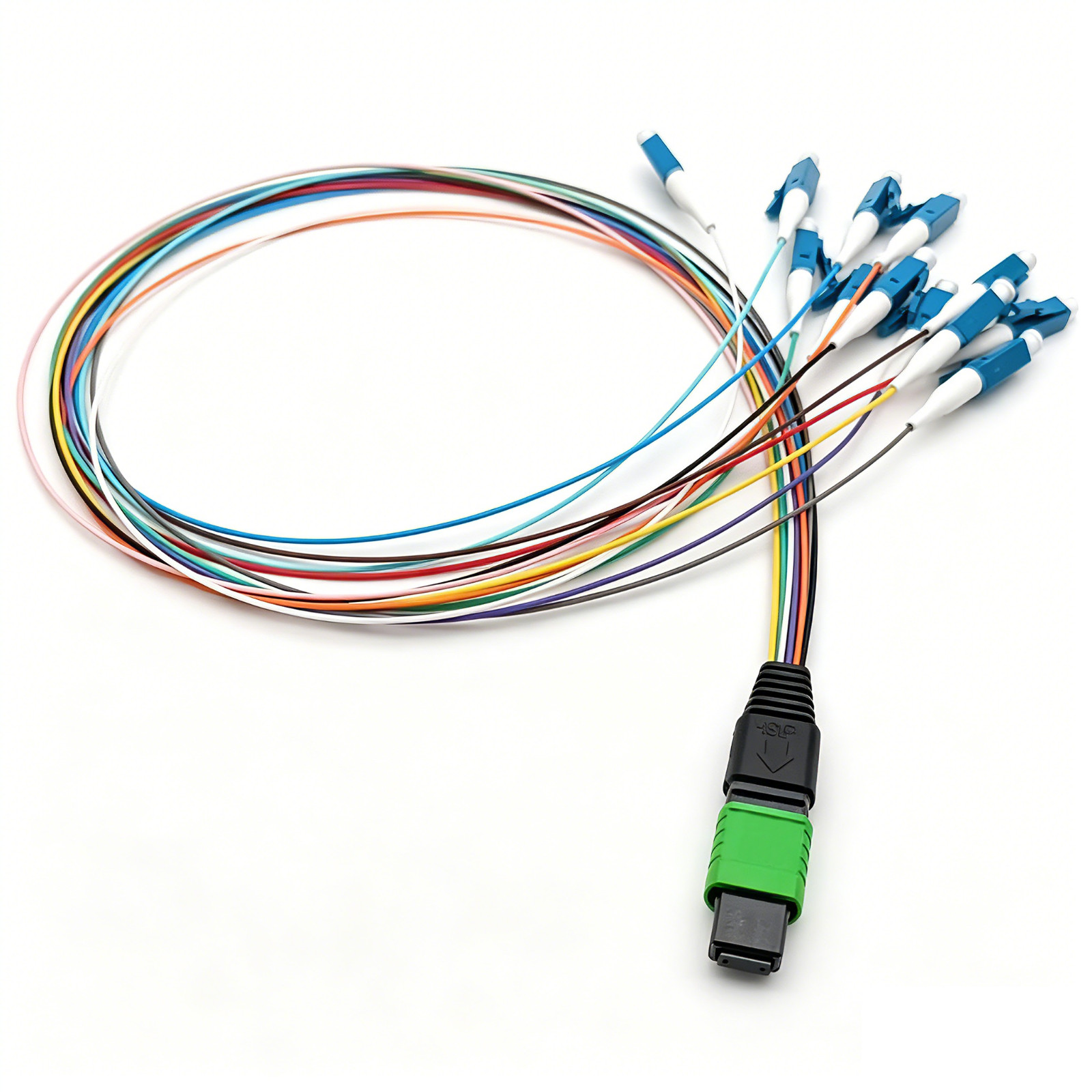 MPO APC Female-12C LC UPC 0.9mm SM Breakout Fiber Optic Pigtails Fanout Type B