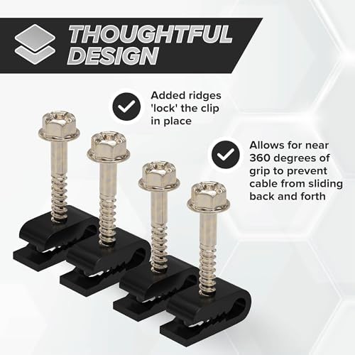 Mini Screw-in Cable Clips and Fasteners – Indoor/Outdoor Single 100 Pack Black