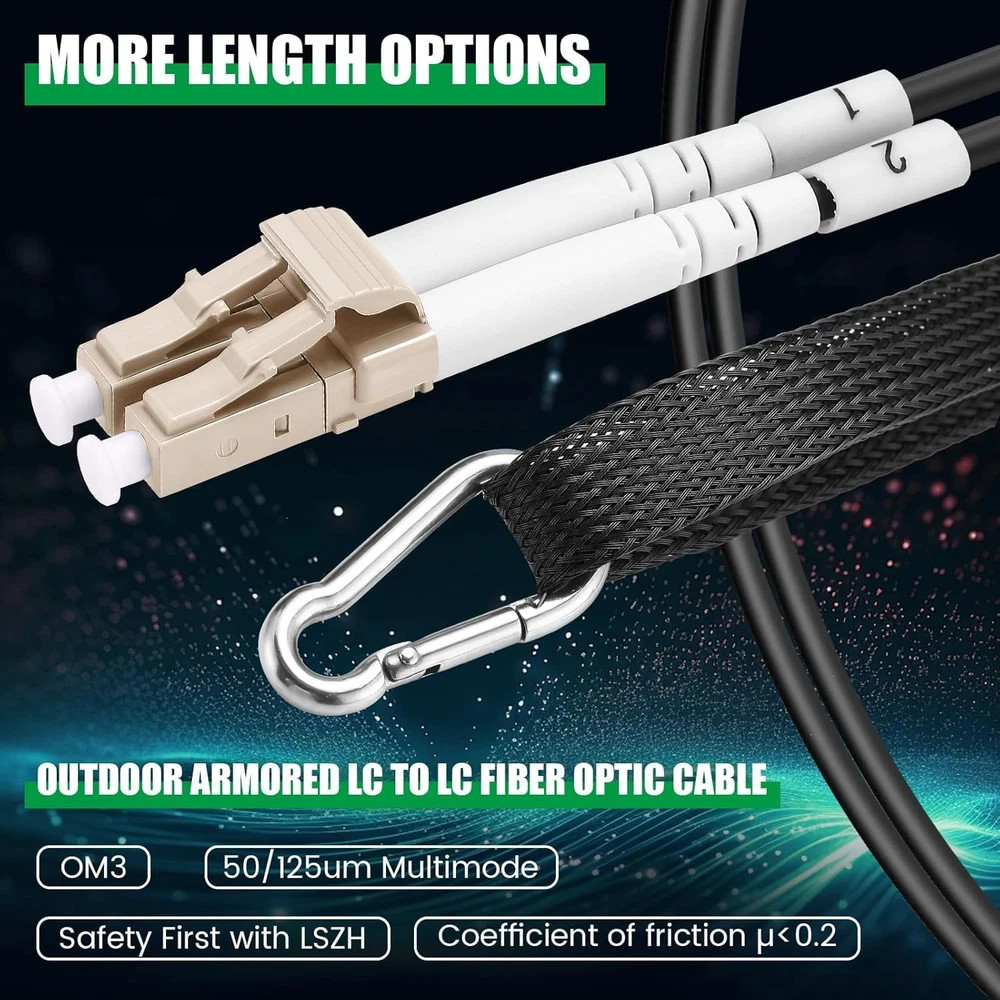 500Ft (150 Meters) OM3 Fiber LC to LC Multimode Outdoor Armored Fiber Optic Cabl