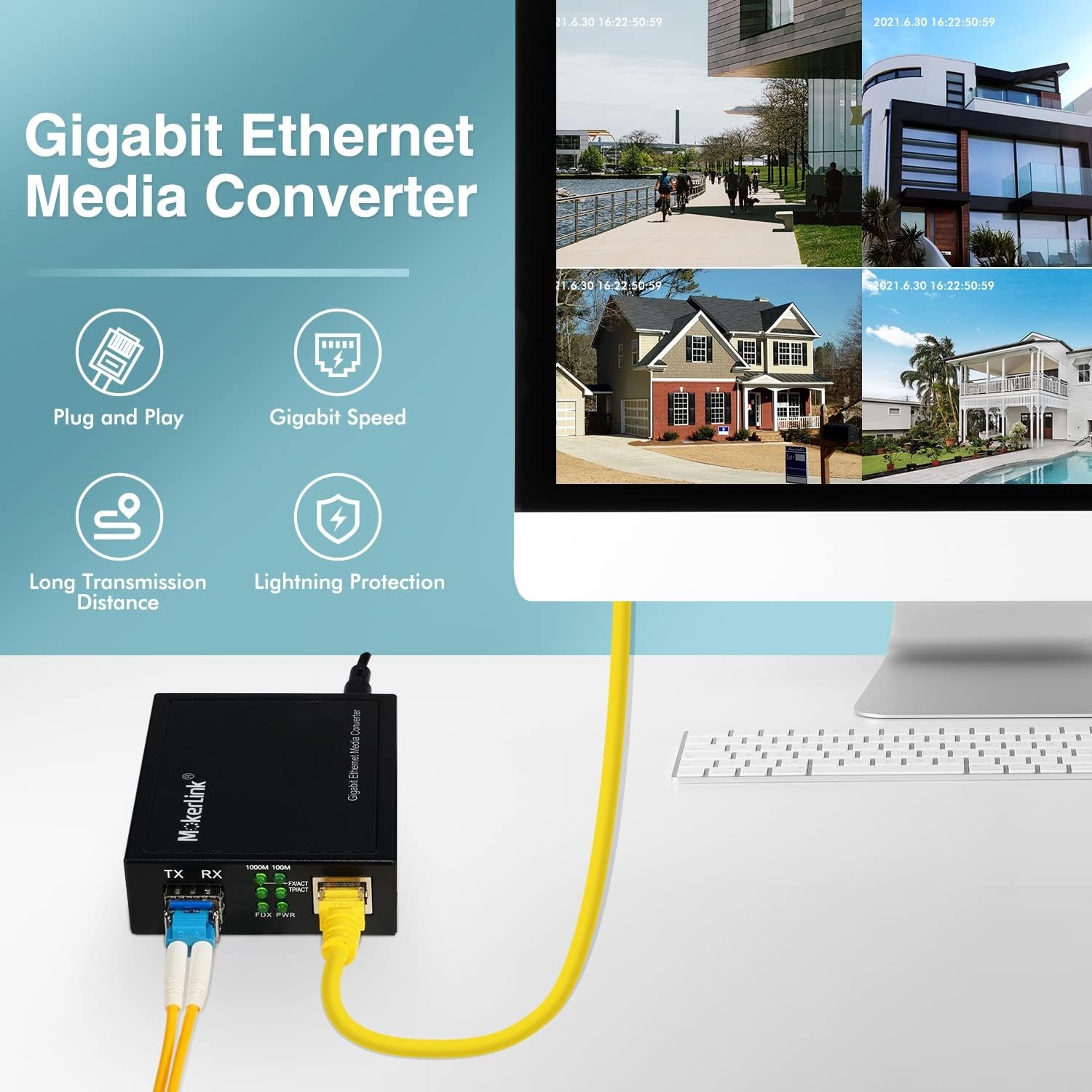 MokerLink Gigabit SFP to RJ45 Converter, A Pair 2 Pack Single-Mode Fiber to