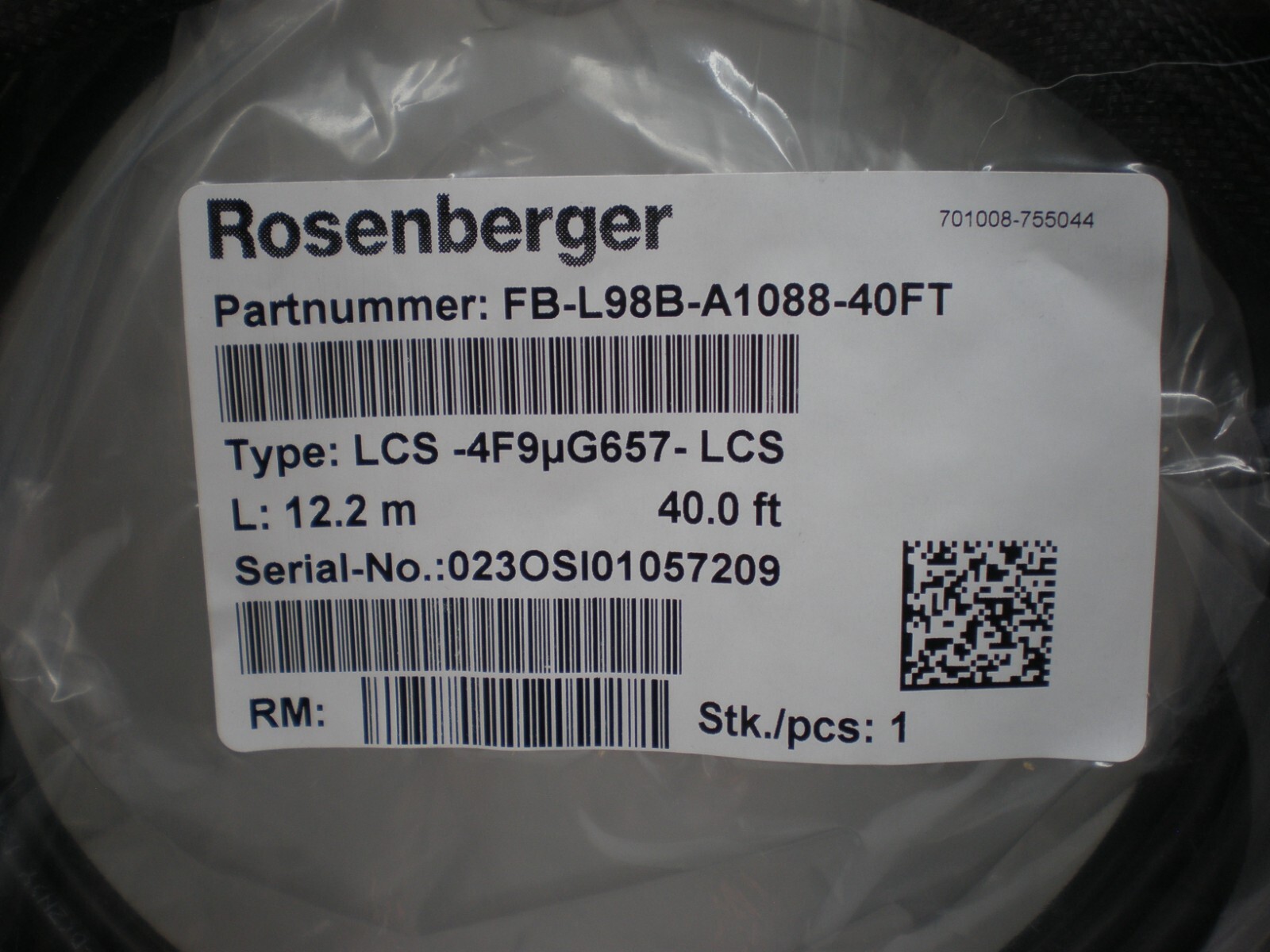 Rosenberger FB-L98B-A1088-40ft 12.2m Fiber Jumper Cable LCS-4F9uG657-LCS