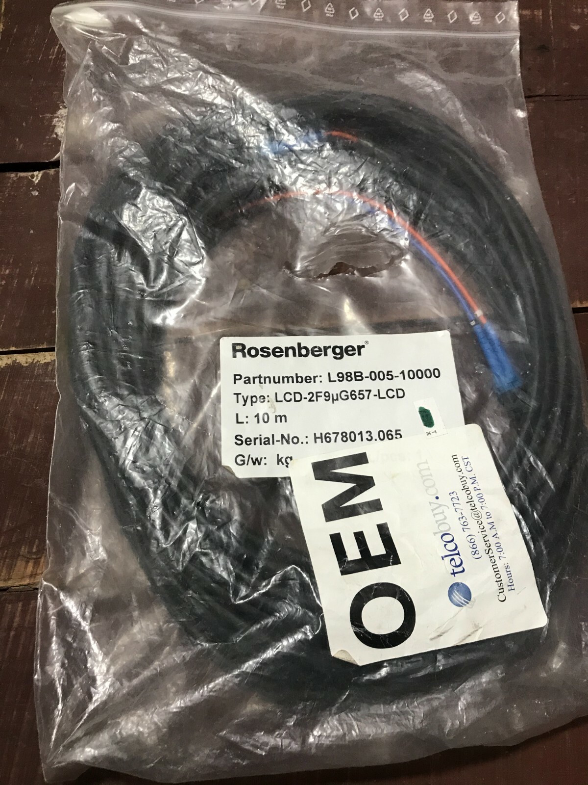 NEW Rosenberger L98B-005-10000 TYPE LCD-2F9μG657-LCD 10 meter Fiber Jumper Cable