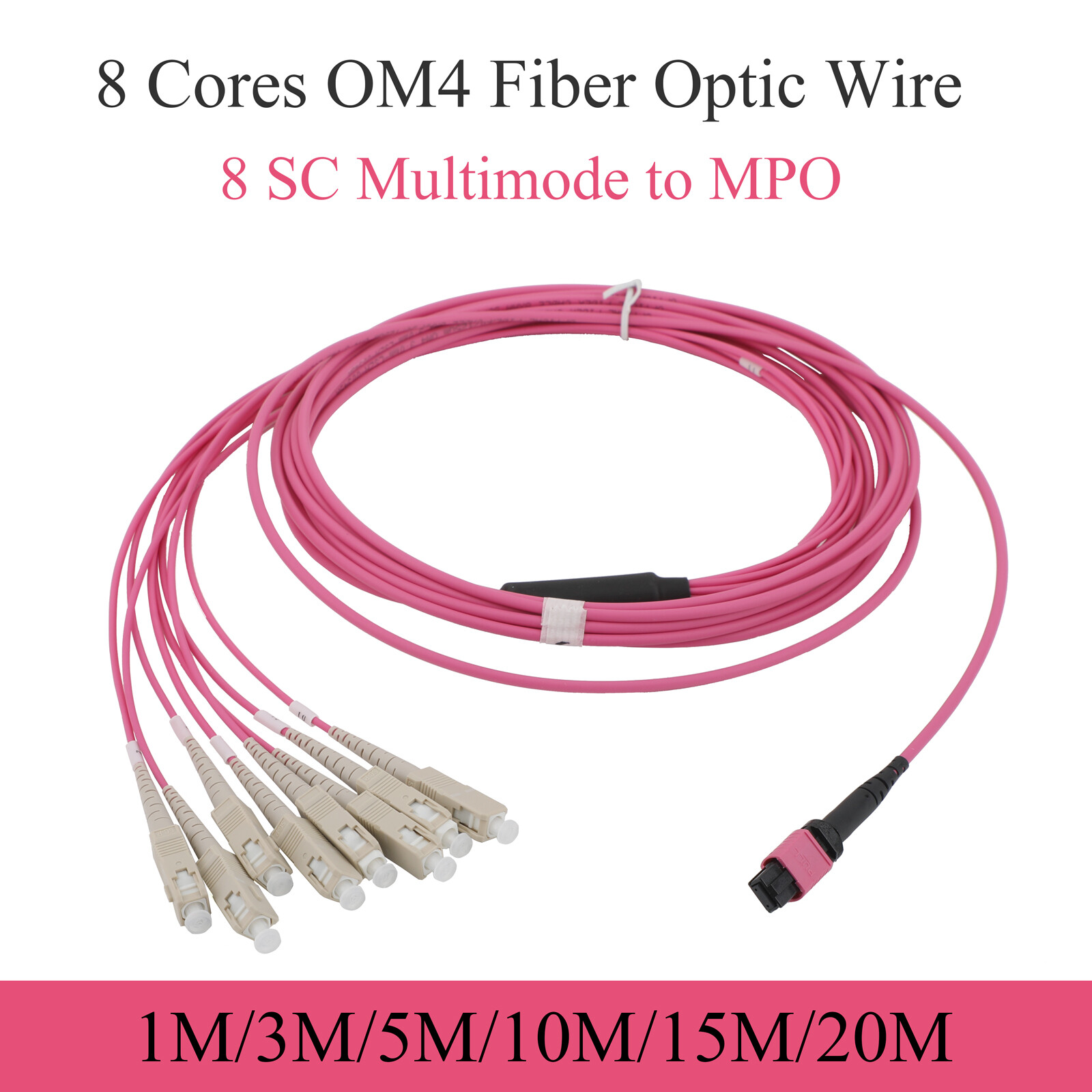 10G Multimode 8-Core MPO/PC to 8SC OM4 Fiber Optic Extension Cable 1M-20M