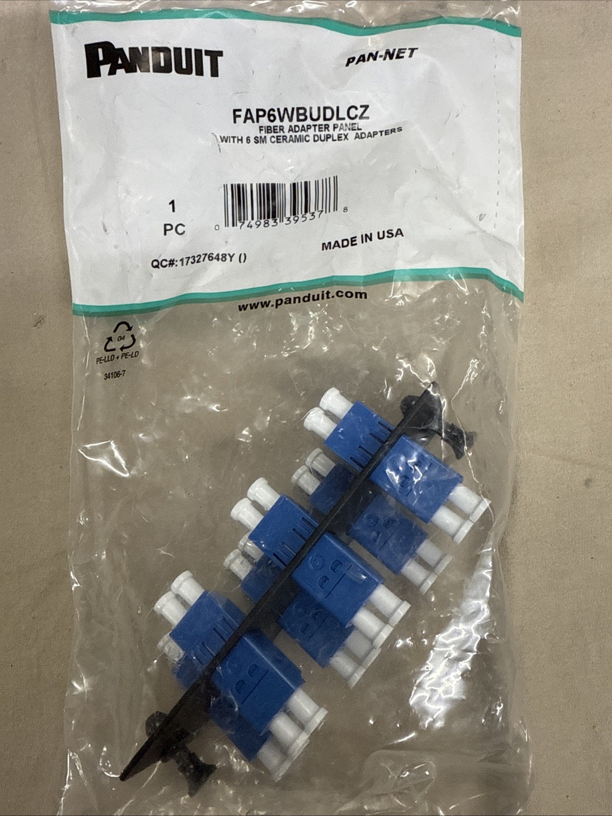 Panduit FAP6WBUDLCZ Fiber Adapter Panel W/ 6 Singlemode Ceramic Duplex Adapters