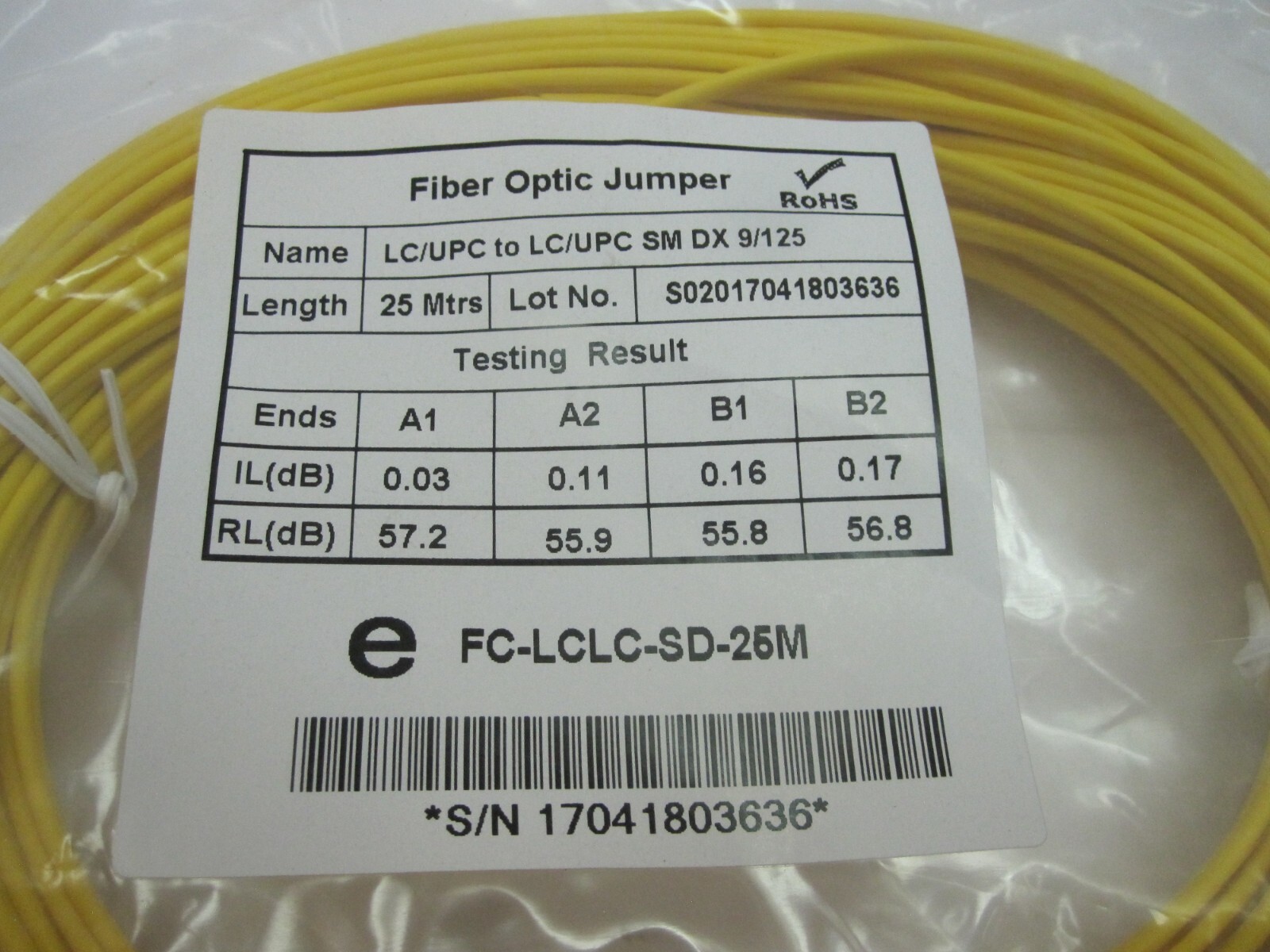 25M LC/UPC to LC/UPC SM DX 9/125 FIBER OPTIC CABLE JUMPER, FREE SHIPPING