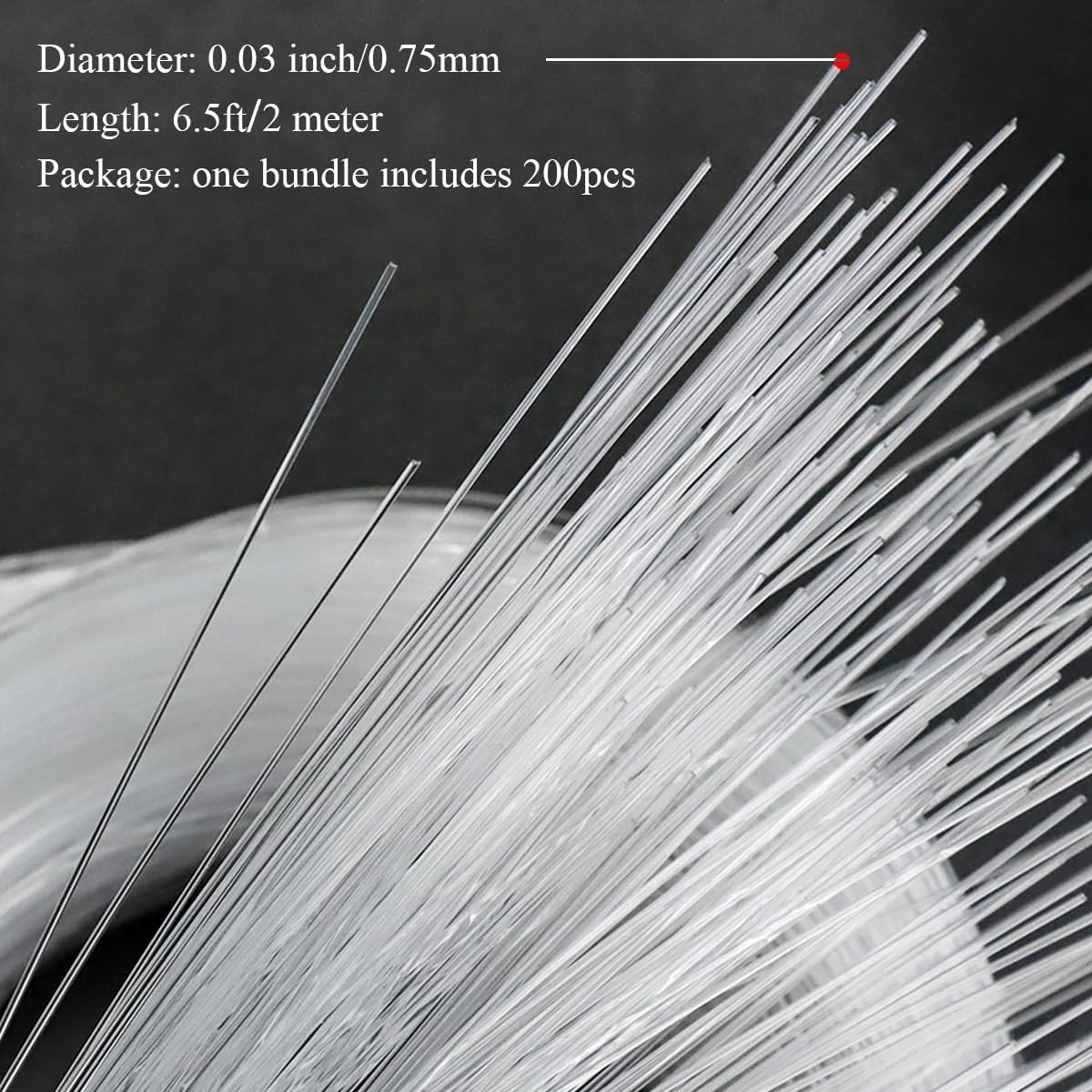 Fiber Optic Light End Glow Cable 200pcs ะค0.03in0.75mm 6.5ft/2m Pmma Plastic C