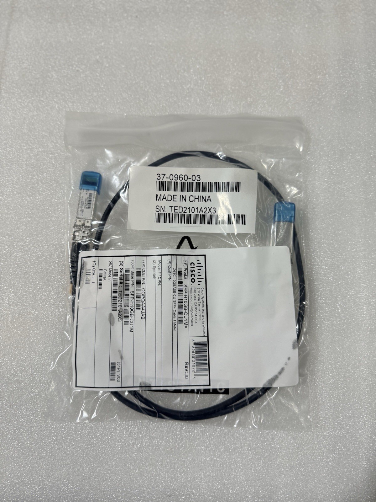 New CISCO SFP-H10GB-CU1M 10GBASE-CU SFP+ Cable 1 Meter 37-0960-03