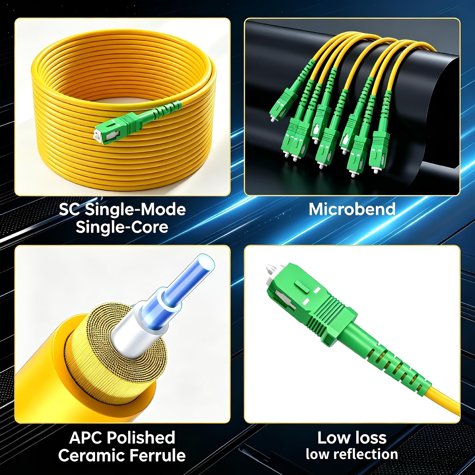 1m SC/APC To SC/APC Fiber Patch Cable Gigabit/10GB Simplex Duplex SMF 9/125m
