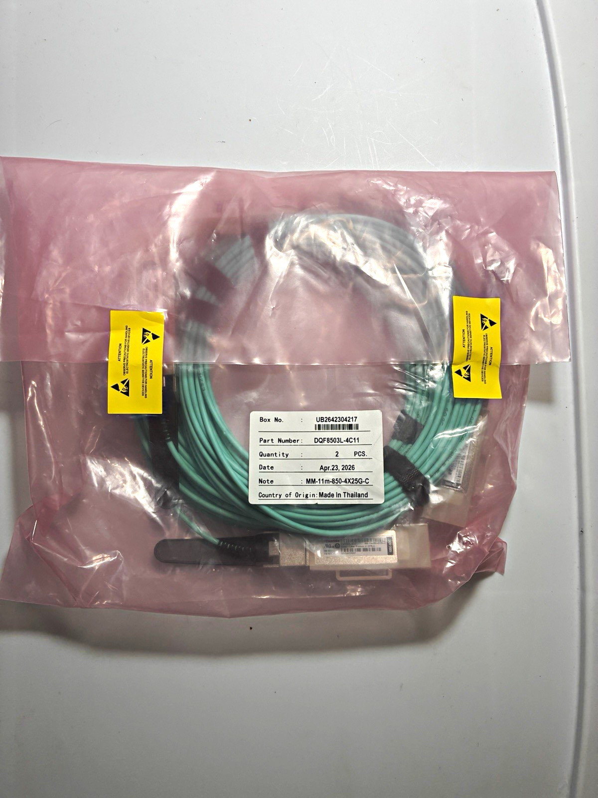 New Pair (2) DQF8503L-4C11 Multi-Mode 11m 850nm 4X25G-C 100G Active Optical AOC