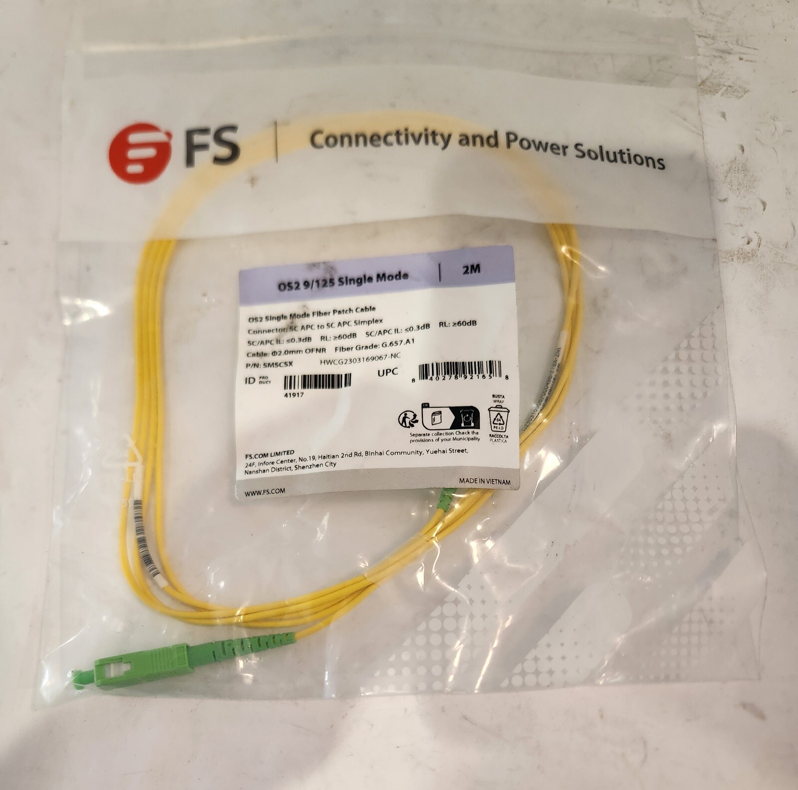 FS – SMSCSX – OS2 9/125 Single Mode Fiber Patch Cable