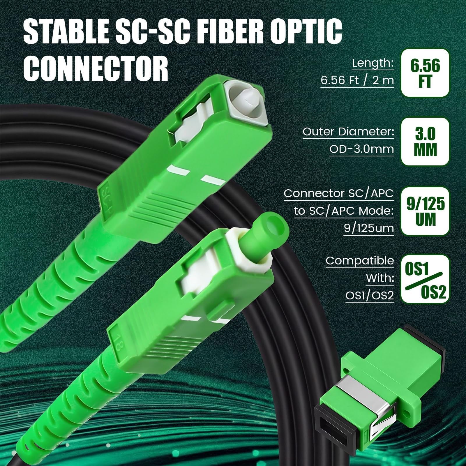 10 PCS 6ft 2m SC/APC Fiber Optic Cable Single Mode 9/125um OS1/OS2 Black
