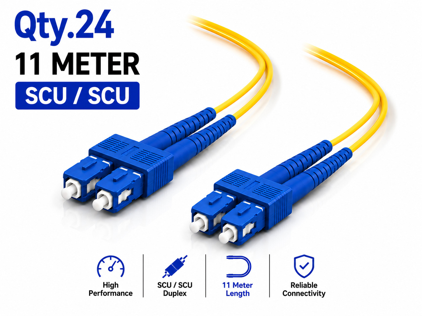 (24) 11 Meter SC/UPC – SC/UPC Duplex Fiber Patch Jumper OS2 SMF Singlemode Cable