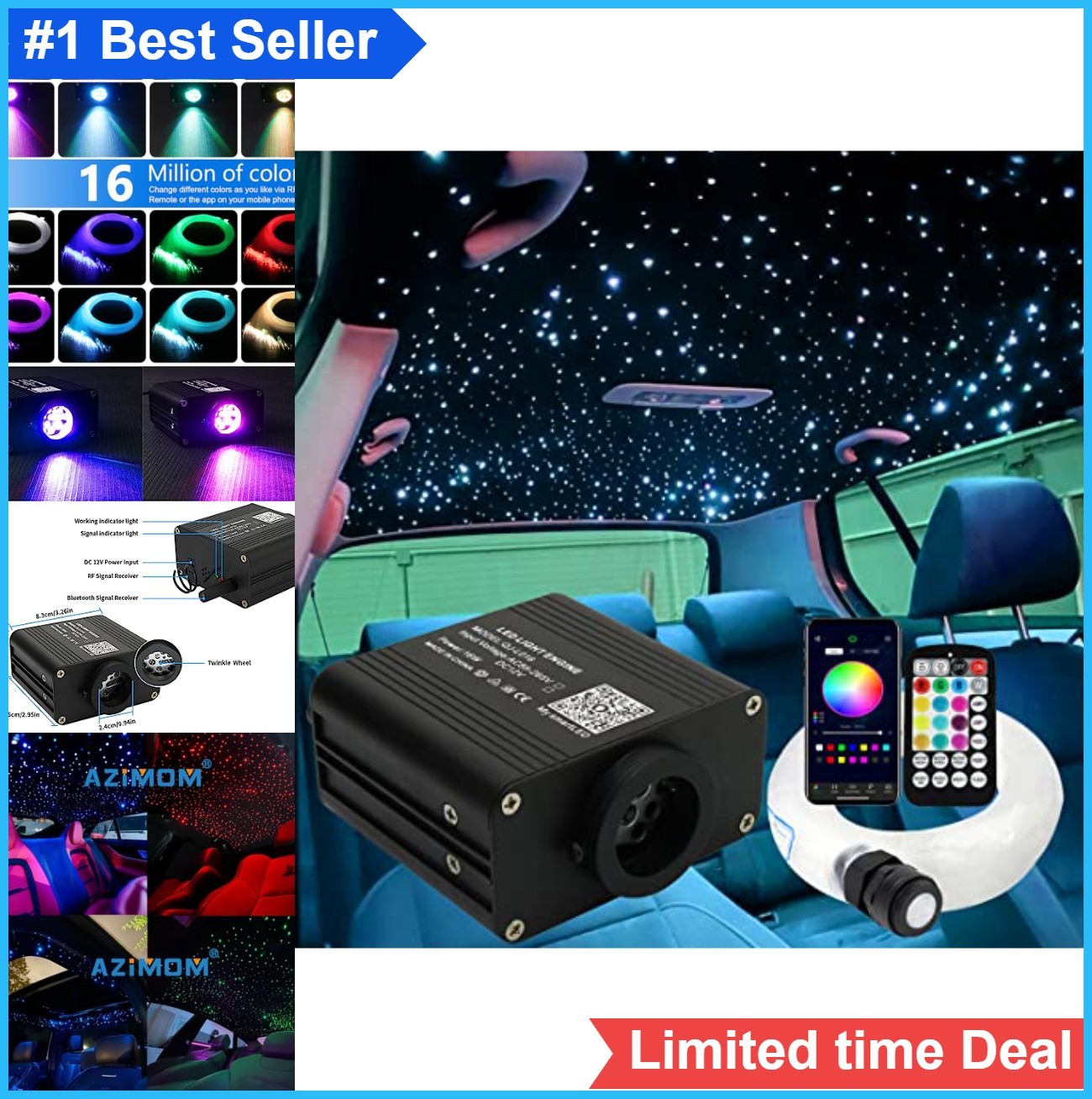 Fiber Optic Starlight Headliner 450 Strands 9.8ft 16W APP Remote Sound