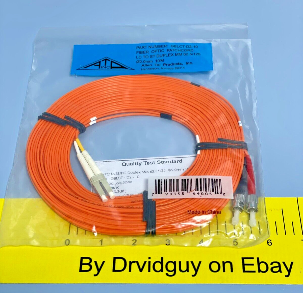 *Allen Tel Products GBLCT-D2-10 Fiber Optic Patchcord; LC to ST Duplex; 10M