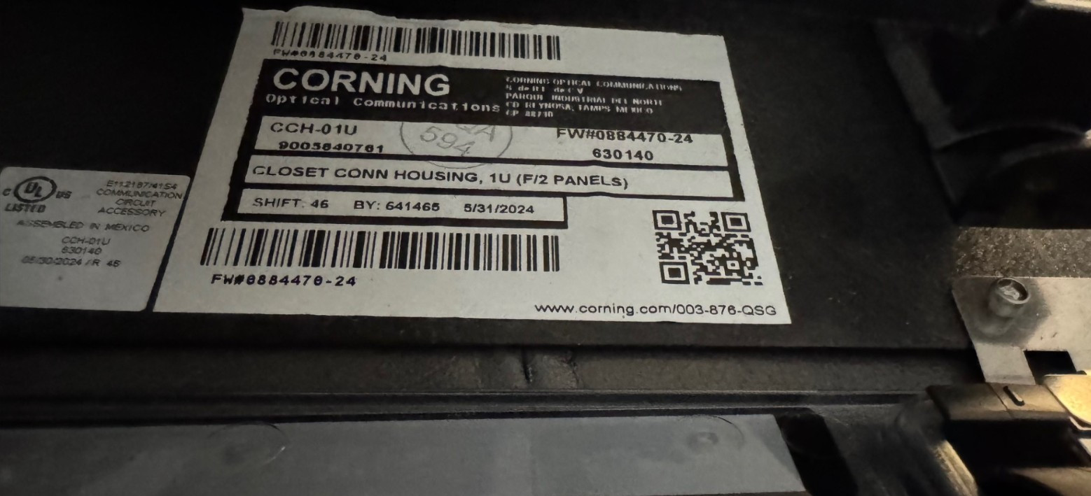 Corning CCH-01U Closet Connector Housing (CCH) 1U, Black, No Hardware Kit