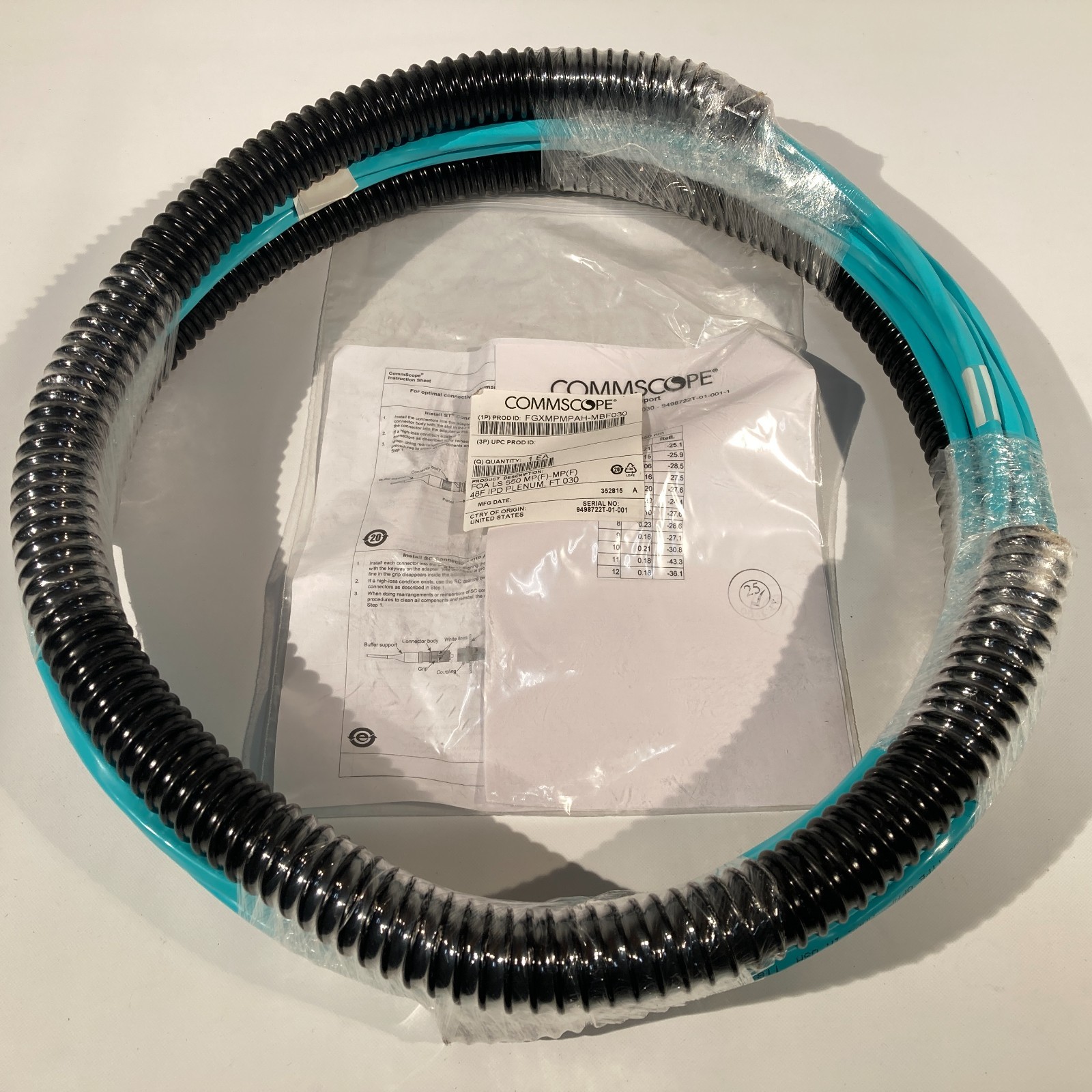 Commscope 30ft MPO 12-Fiber (F to F) x4 OFNP LSZH Fiber Optic FGXMPMPAH-MBF030
