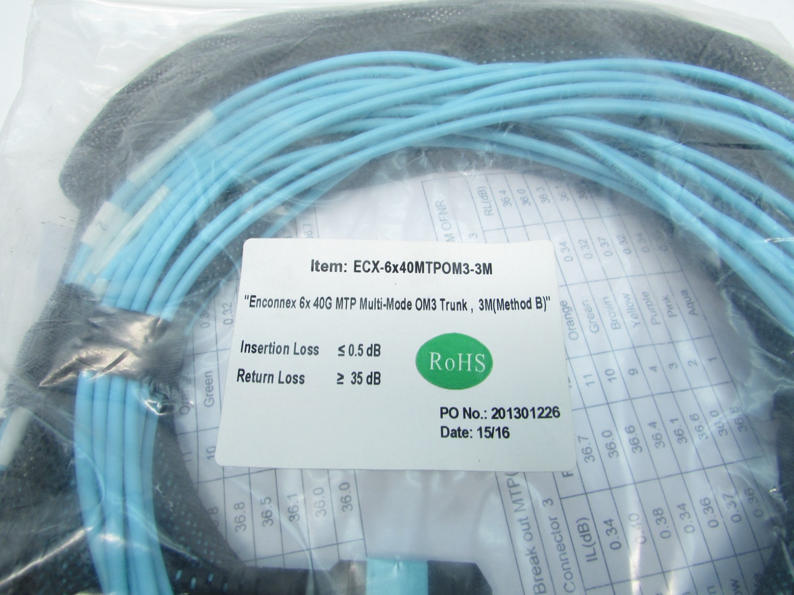 6x 40G MTP Multi-Mode OM3 Trunk 40M Brand New Fiber Cables