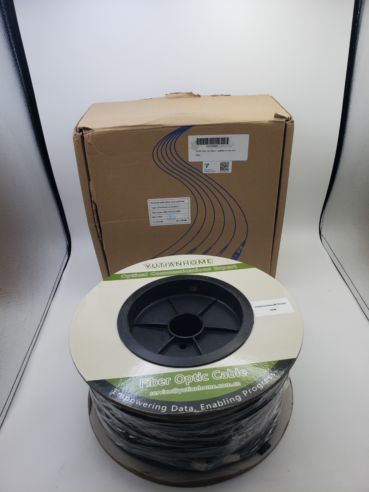 500ft/150m OD-5mm Industrial TPU OM3 Fiber LC to LC Outdoor Armored Fiber Pat…