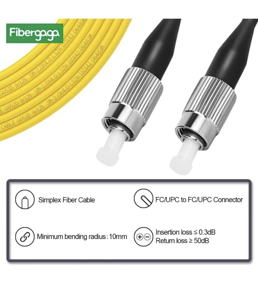 2 Packs-Fibergaga-3m(10ft) OS2 FC/UPC to FC/UPC Fiber Patch Cable Single Mode…