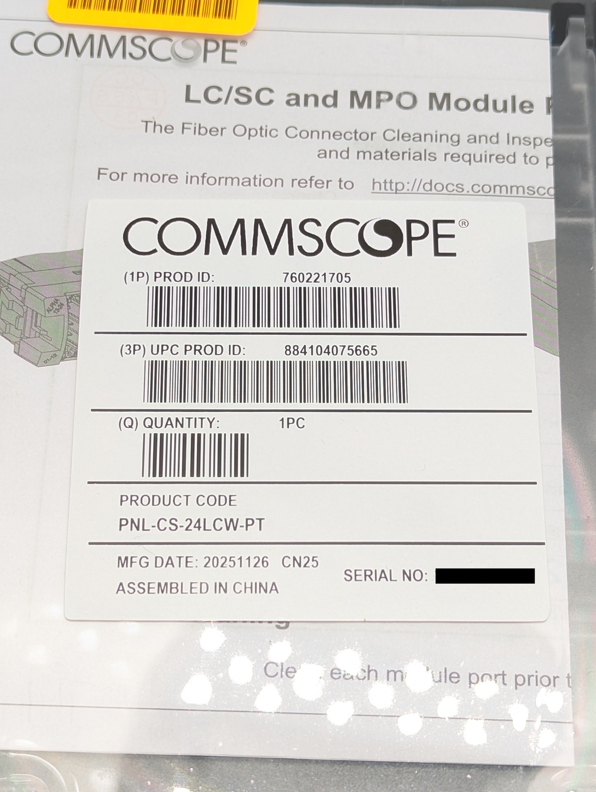 Commscope PNL-CS-24LCW-PT Fiber Optic Teraspeed Splicing Cassette 24LC Black