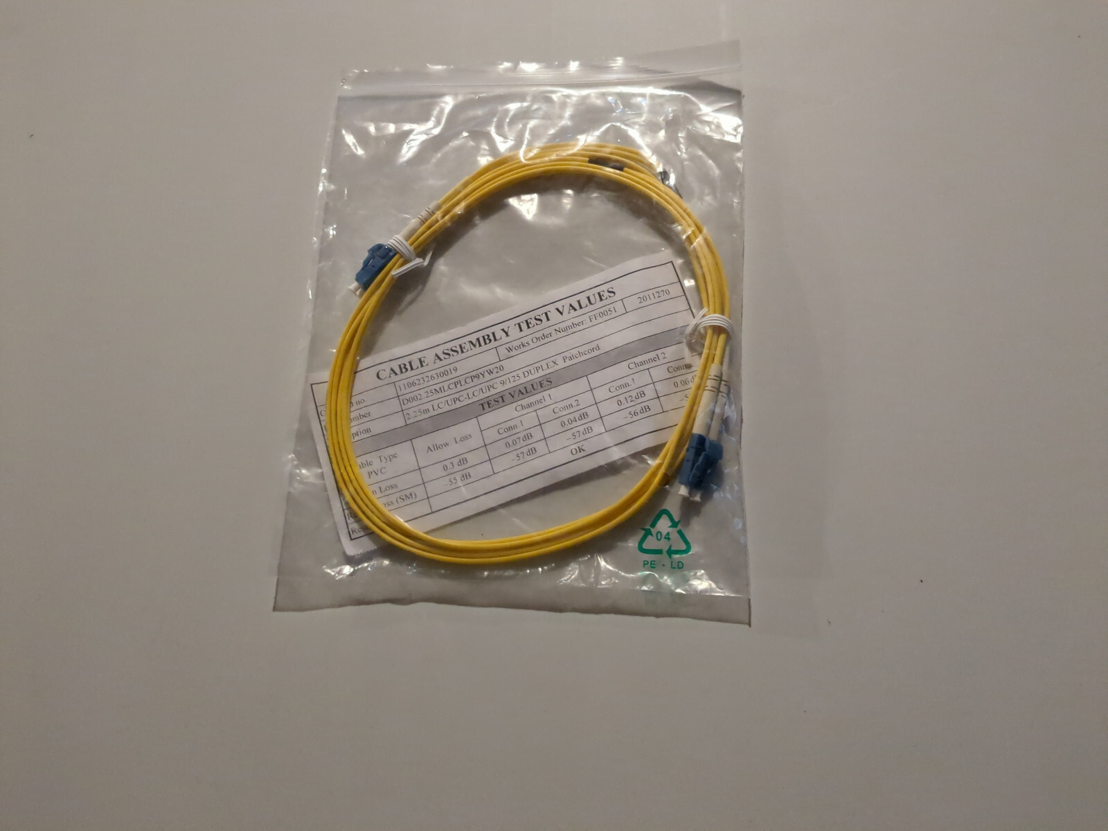 OS2 LC-LC 1.25 – 48 meter Duplex Fiber Patch Cable 9/125 Singlemode