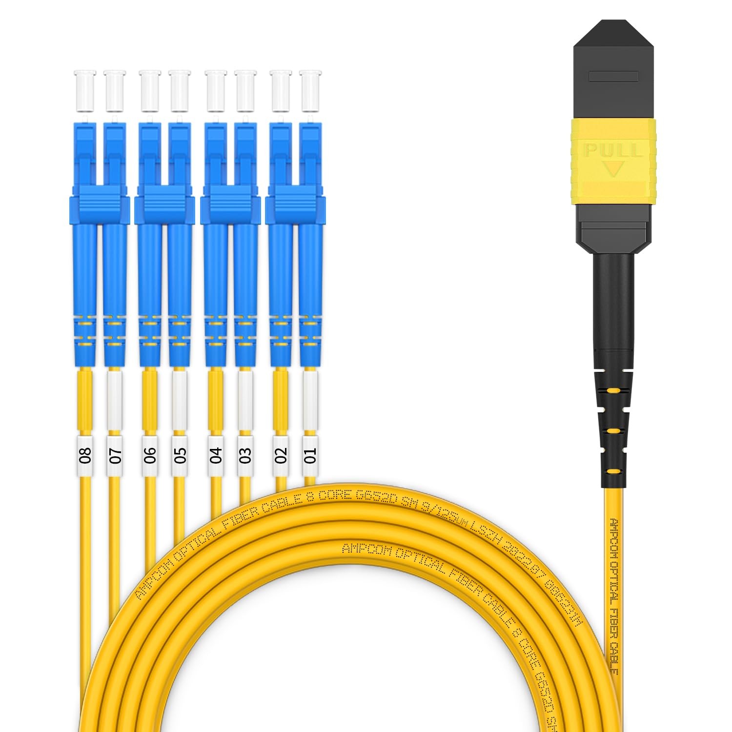 1m 3ft MPO To LC Breakout Cable 9/125m Singlemode OS1/OS2 8 Fiber Optic