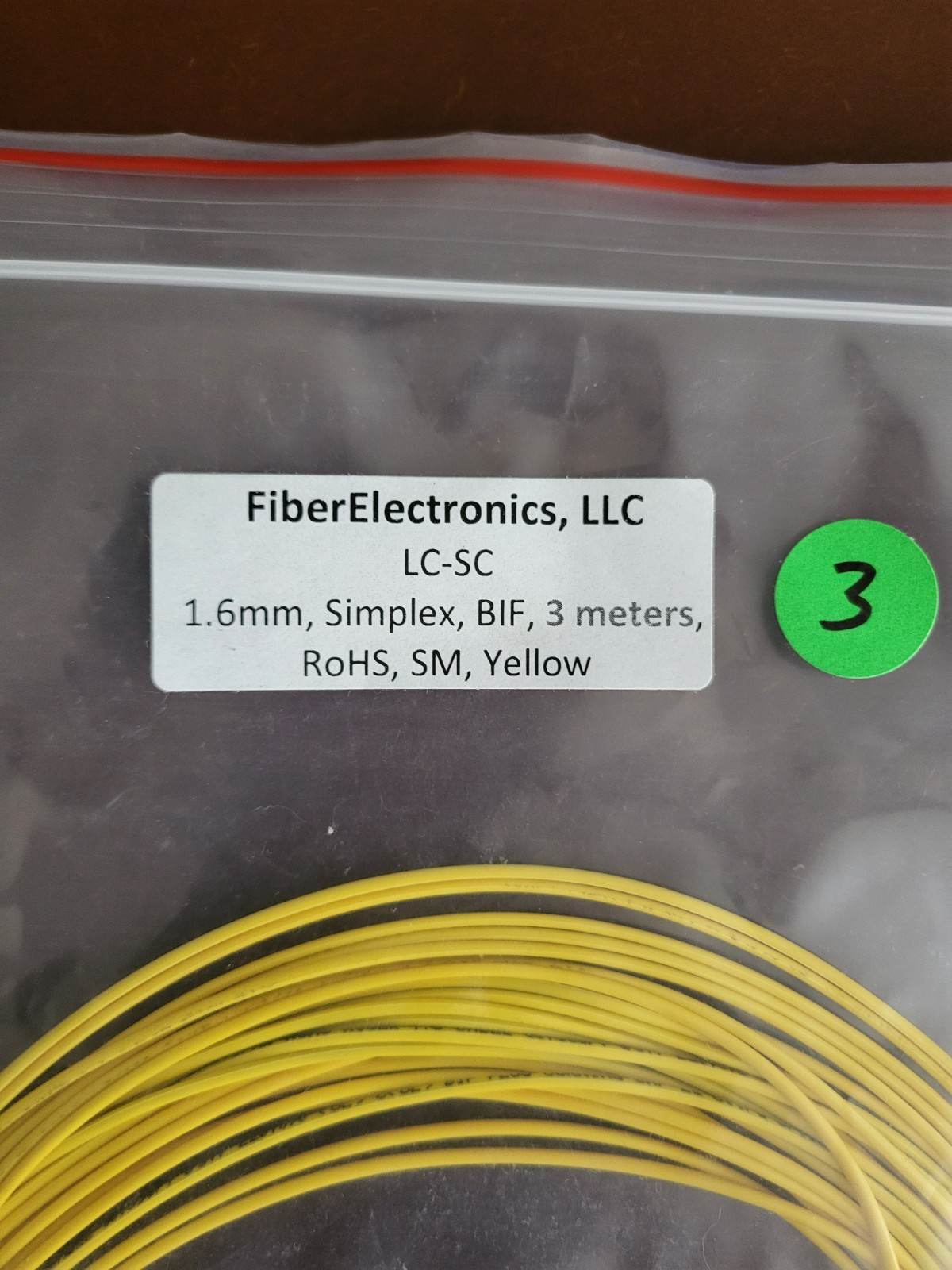 (3) FiberElectronics LC-SC 1.6mm SIMPLEX BIF 3 METERS RoHS SM YELLOW