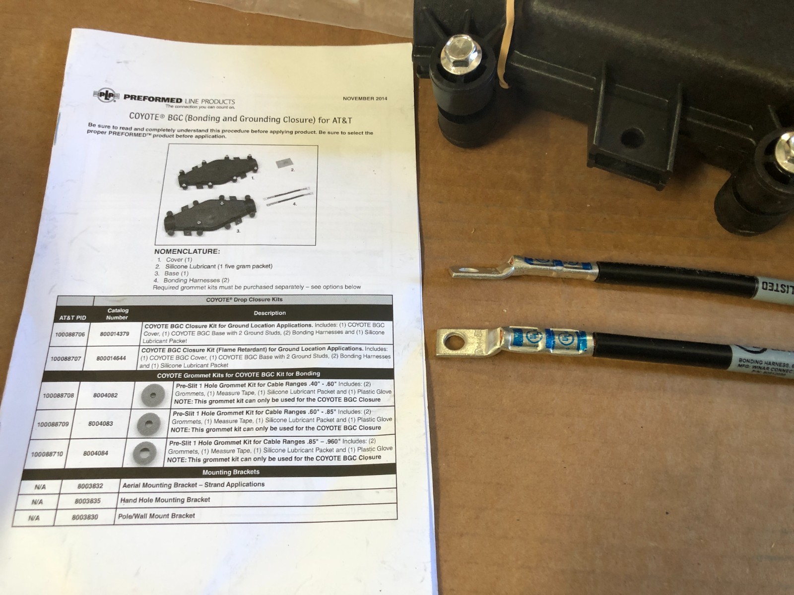 Genuine COYOTE BGC (Bonding & Grounding Closure) NO GROMMET KIT For AT&T New