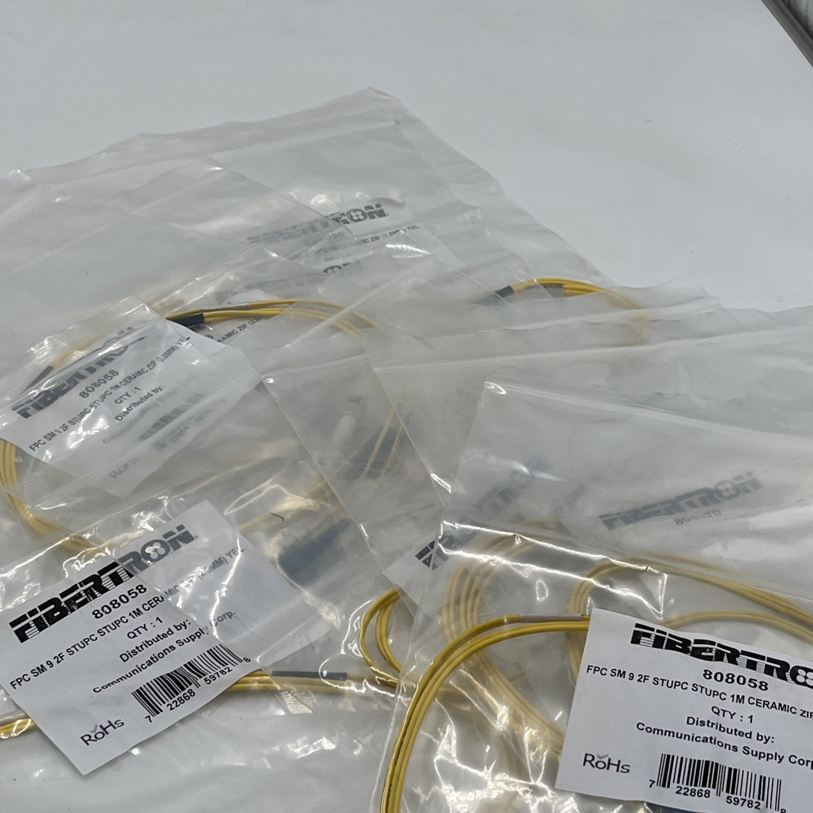 8 QTY FIBERTRON 808058 Fiber Optic Ceramic Zip Patch Cable 2mm Yellow