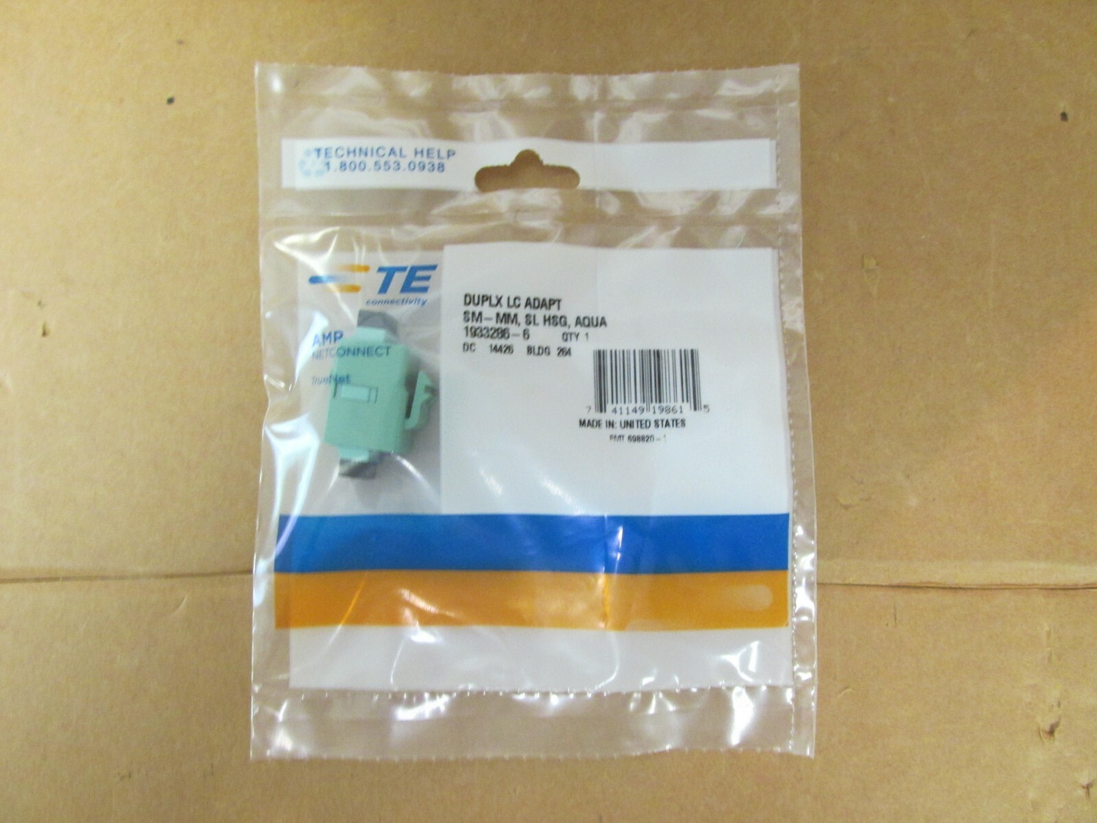 TE 1933286-6 DUPLEX LC ADAPTER SM-MM, SL HSG, AQUA (NEW)
