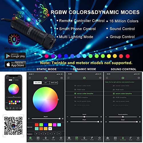 6W RGBW Fiber Optic Curtain Light Kit, Bluetooth Waterfall 200pcs*0.03in*6.5ft