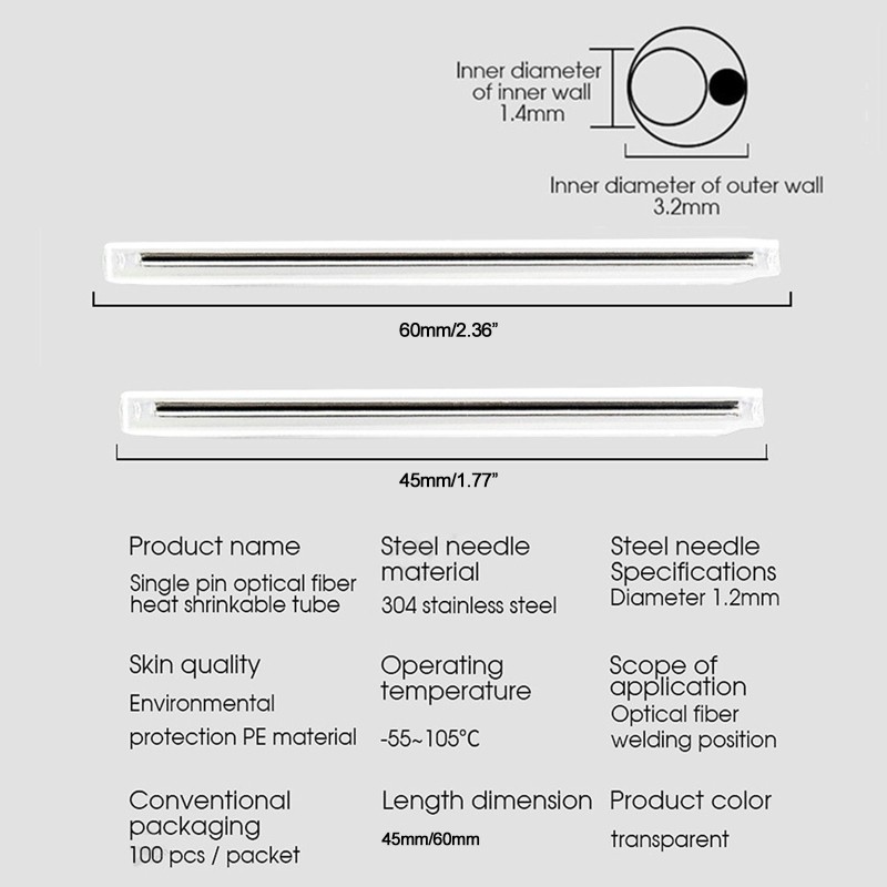 45mm 60mm Length Clear PE Heat Shrinkable Tubing Fiber Optical Cable,100pcs