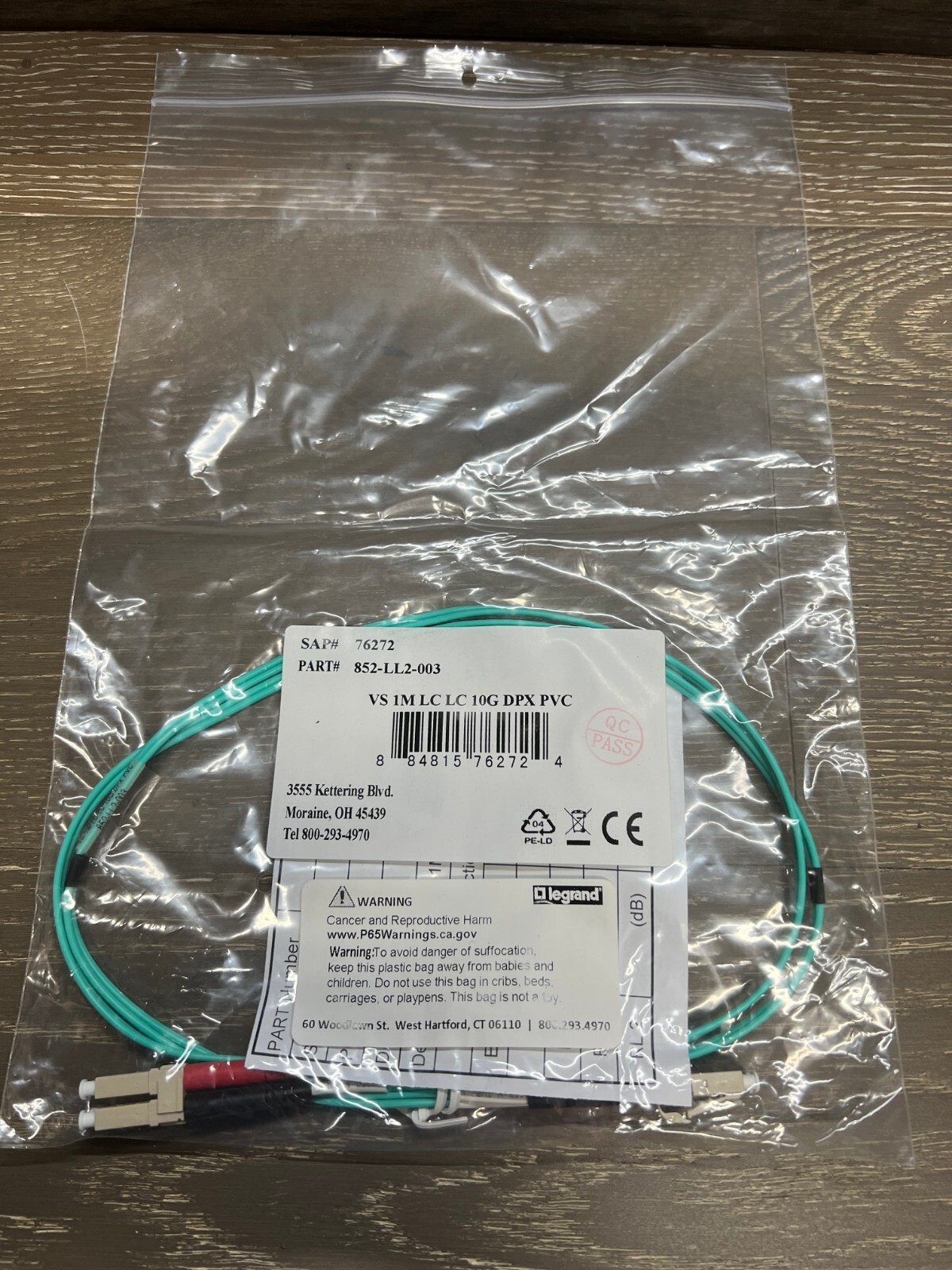 Legrand VS 1M LC LC 10G DPX PVC Fiber Optic Patch Cord. # 852-LL2-003(2PACK)