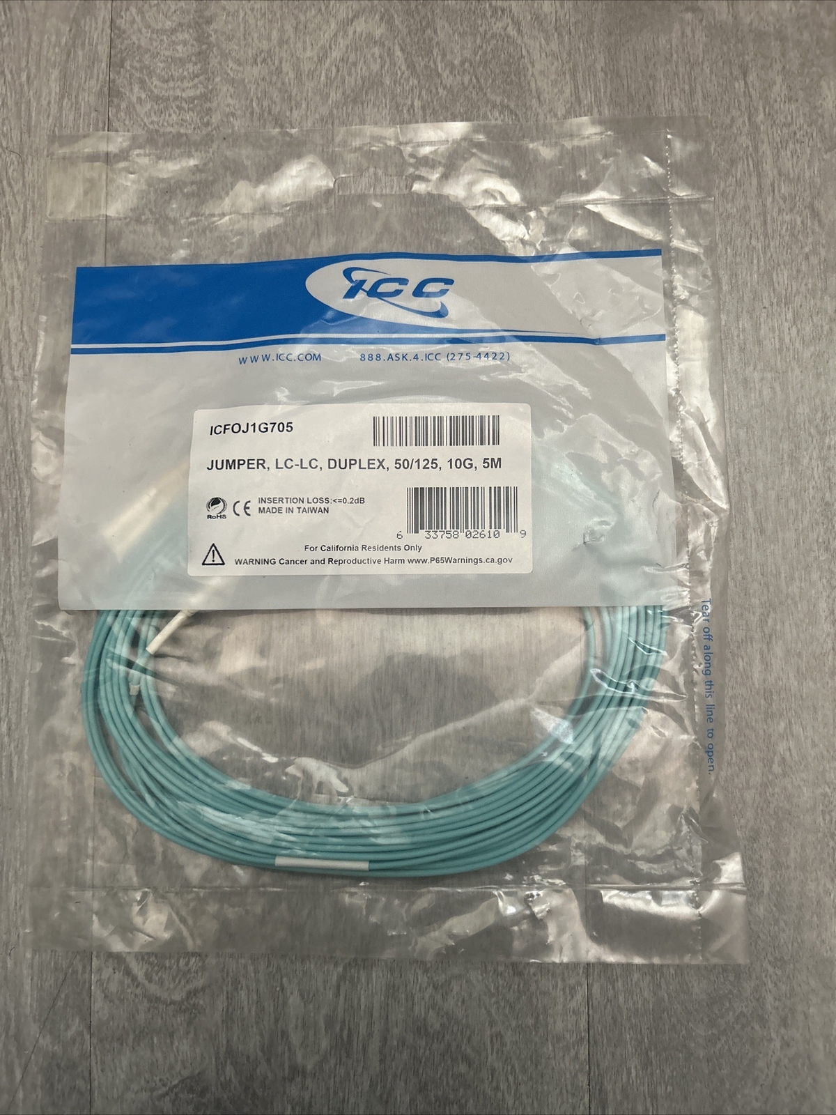 Pack of 8 ICC ICFOJ1G705 LC-LC Duplex OM3 50/125 10G Fiber Patch Cable 5M NEW