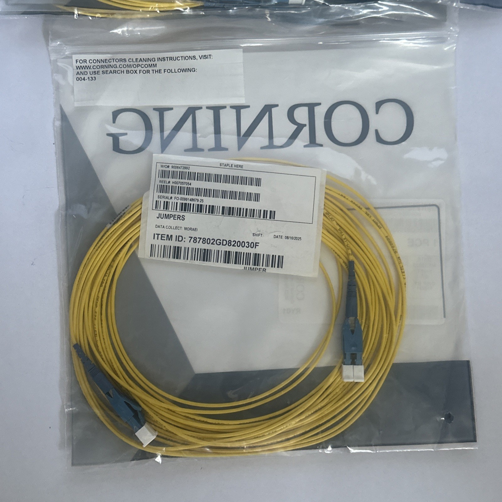 5 CNT CORNING 30ft 2F OM4 DFX 250 Plenum LCUDUP/LCUDUP Fiber Optic Jumper Cable
