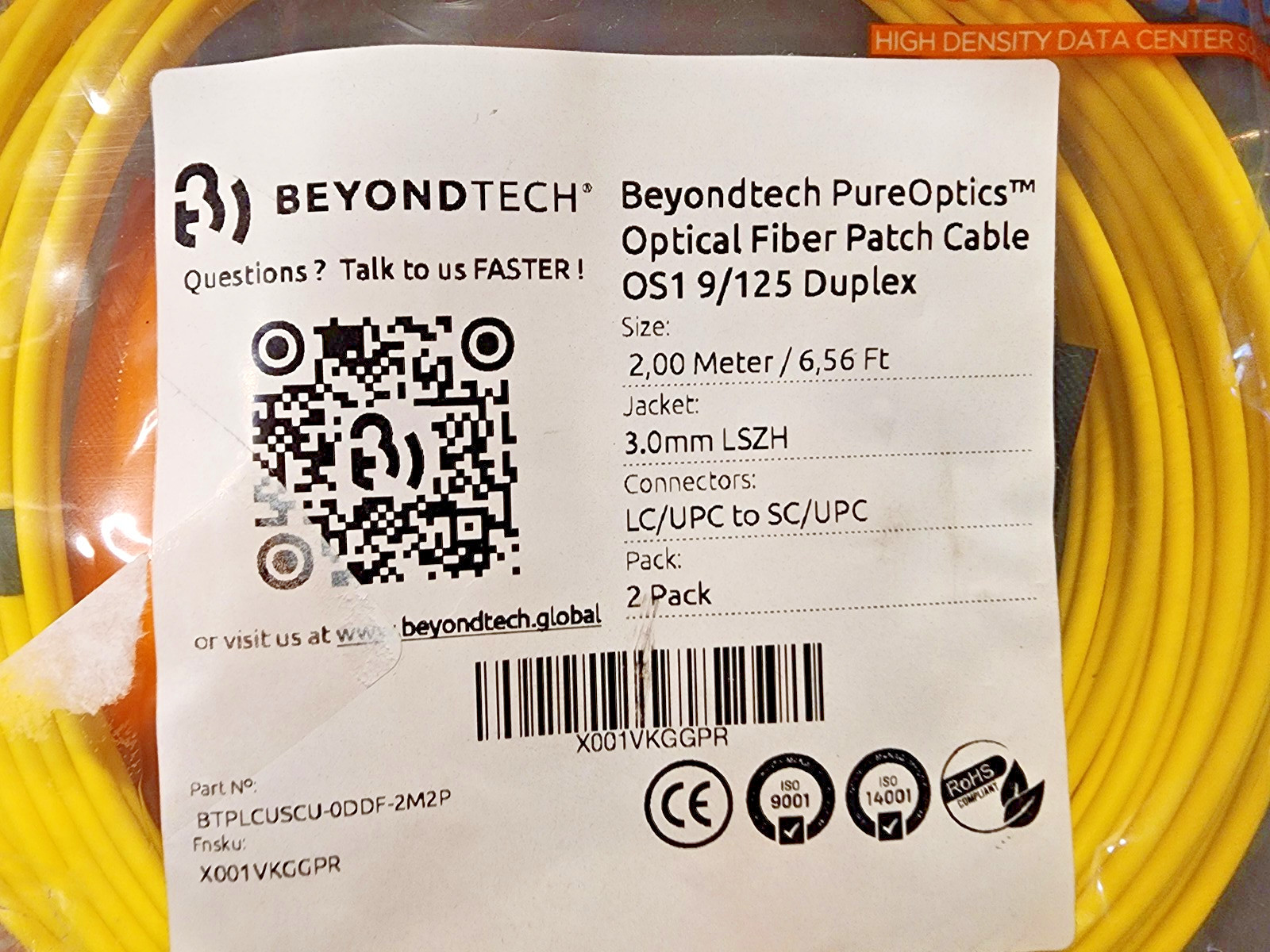 2m 6.56ft LC to SC Fiber Patch Cable – 2 Pack UPC Single-Mode Duplex Fiber Optic