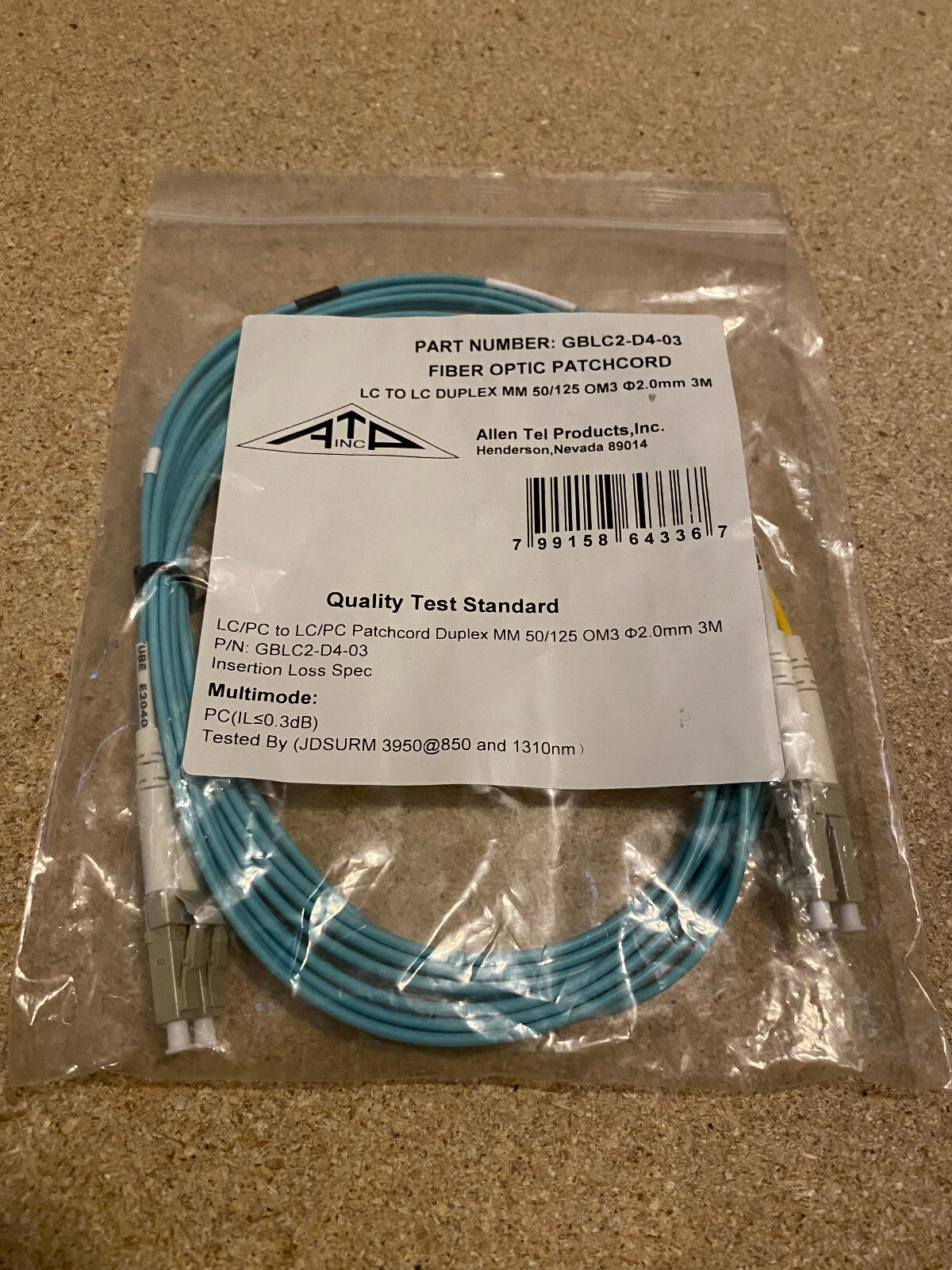 Allen Tel Products ATP 7M LC-LC Patchcord Duplex MM 50/125 OM4 (GBLC2-D5-07)