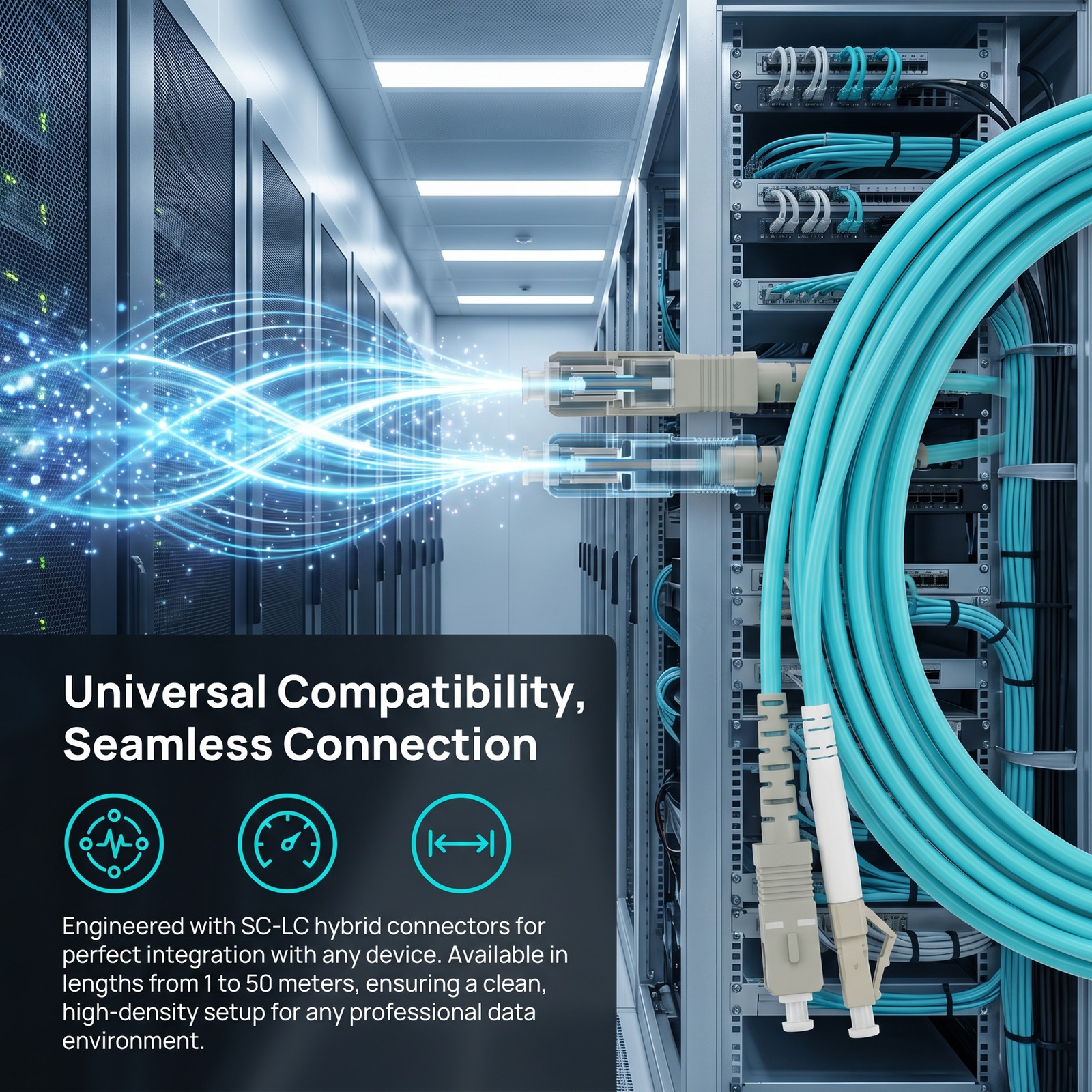 164.04ft Fiber Patch Cable LC-SC Duplex OM3 Multimode 10GB