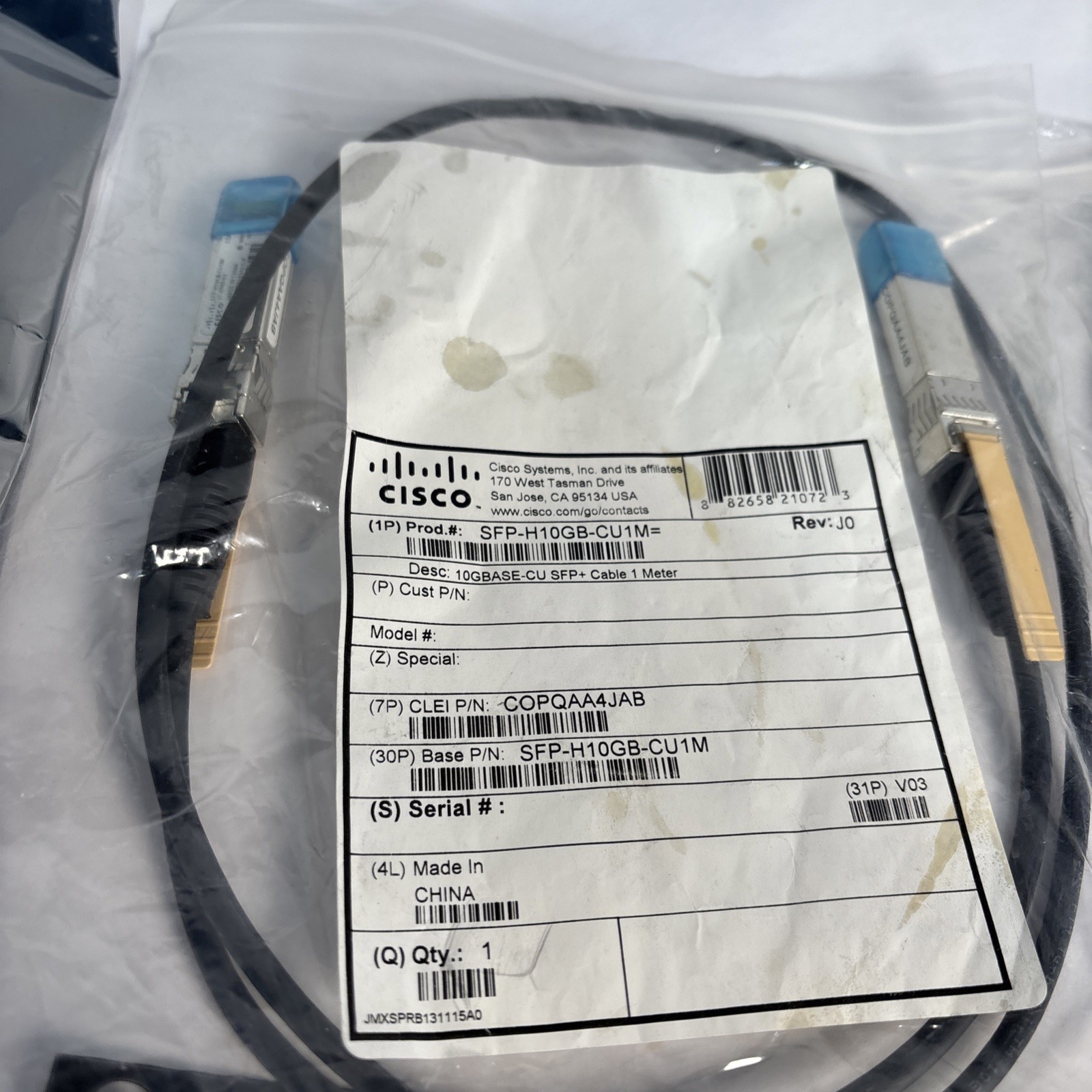 (Lot Of 7) CISCO SFP-H10GB-CU1M 10GBASE-CU SFP+ Cable. Cables Are Used!!!